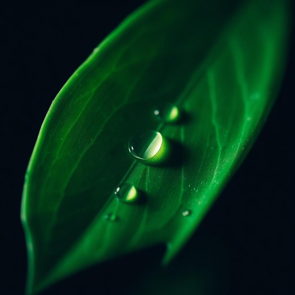 Folha verde com gotas de orvalho